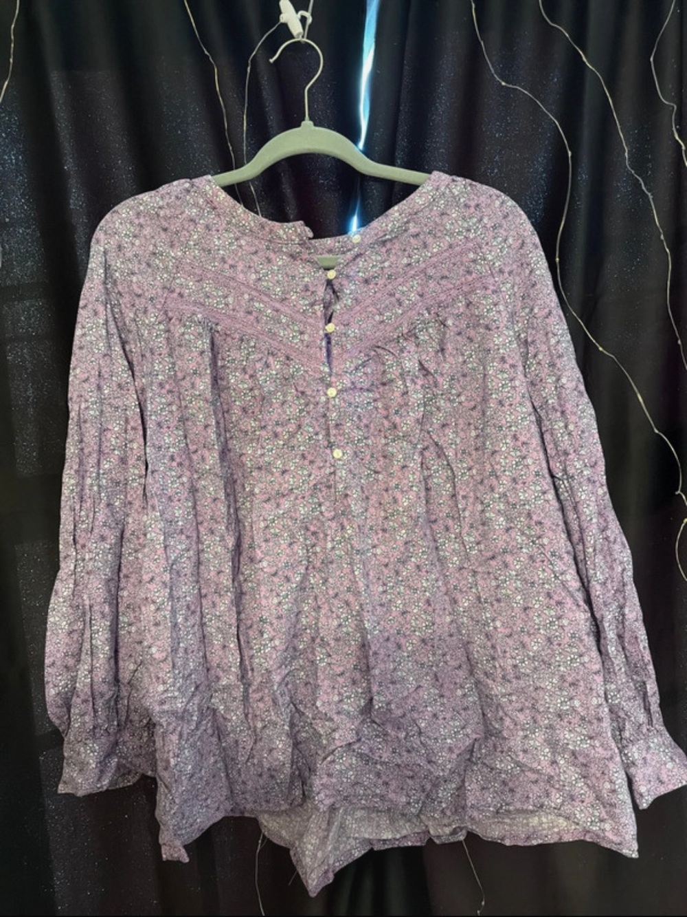 Lavender Floral Button-Front Peasant Tunic